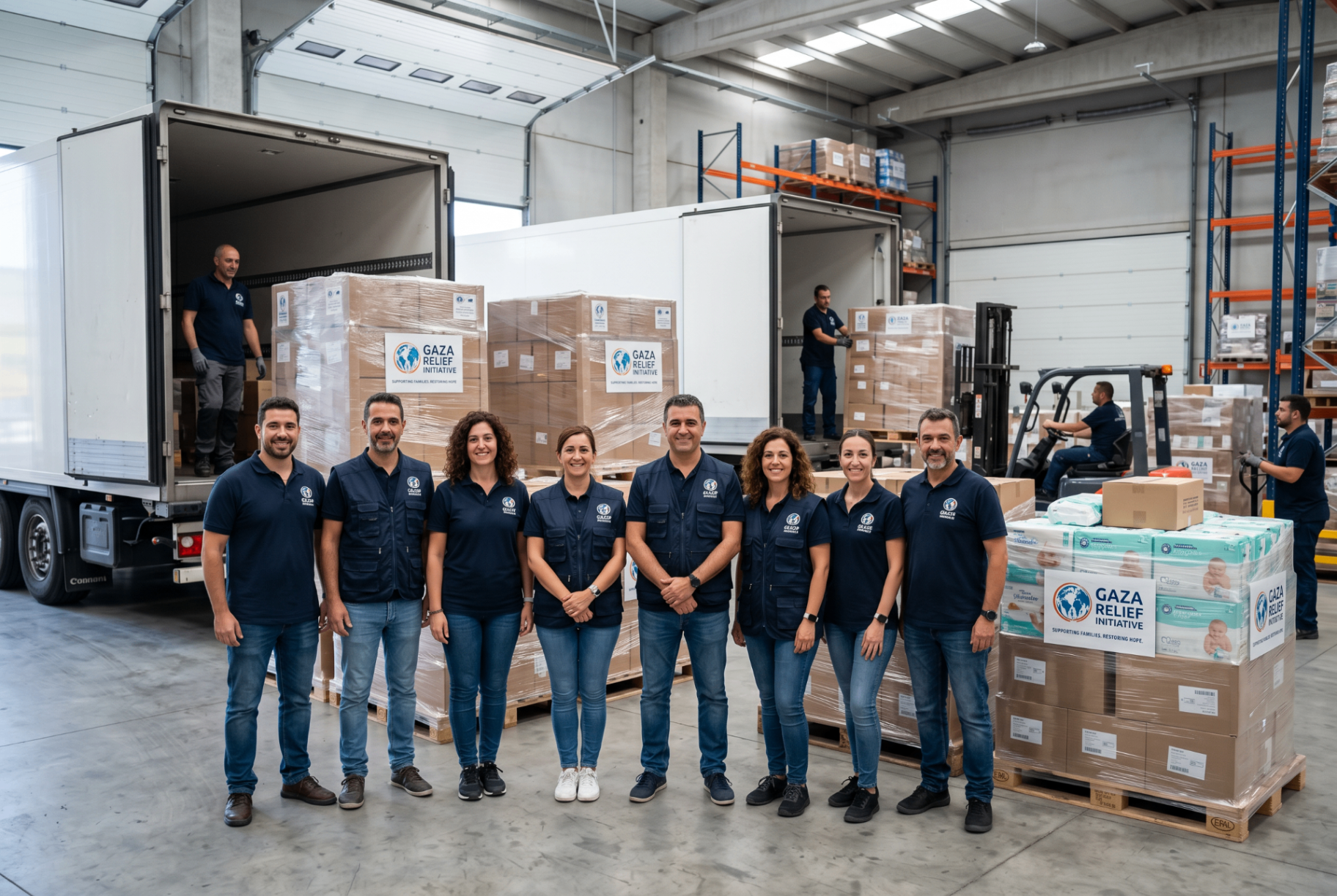 Gaza Relief Initiative team loading humanitarian aid supplies